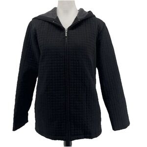Esprit Hooded Quilted Coat Women's Medium Black Classic Zipper Mid Weight